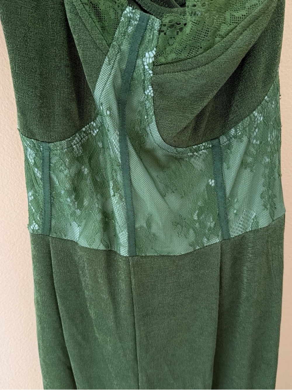 Cider Olive Green Velvet Jumpsuit with Gold Chain Straps - Picture 5 of 9